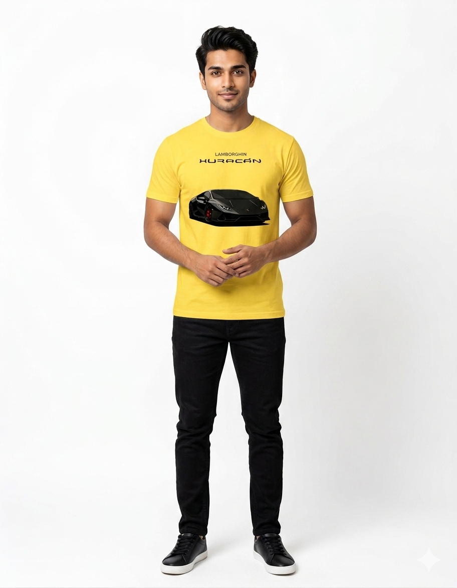 Lamborghini Huracán Graphic Yellow T-Shirt – Premium Supercar Streetwear
